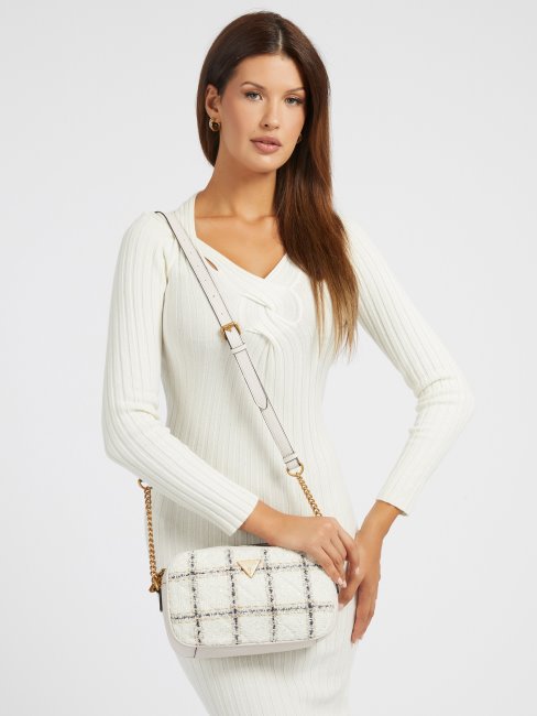 Sac à Bandoulière En Tweed Multi Cessily Blanc Guess
