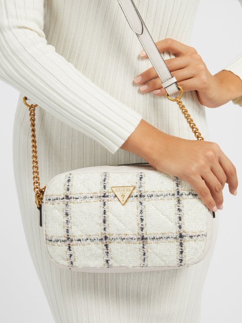 Sac à Bandoulière En Tweed Multi Cessily Blanc Guess