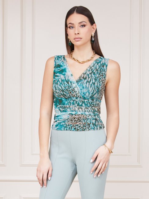 Guess Top Multi Marciano Vert Imprimé Sur L'ensemble