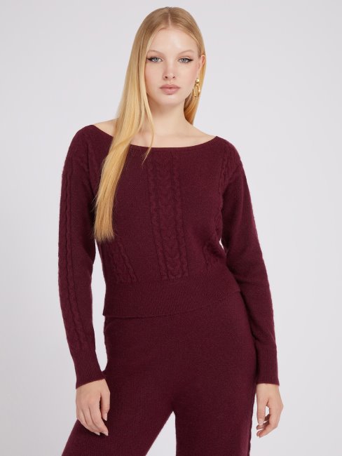 Pull Torsadé En Cachemire Mélangé Guess Rouge