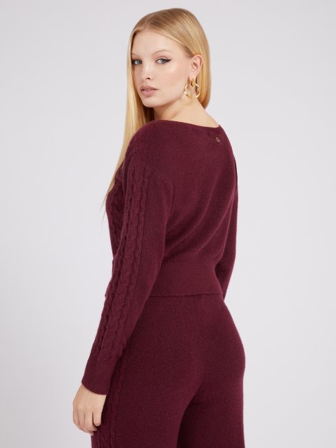 Pull Torsadé En Cachemire Mélangé Guess Rouge