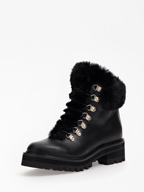 Guess Issa Low Boots Noires En Fausse Fourrure