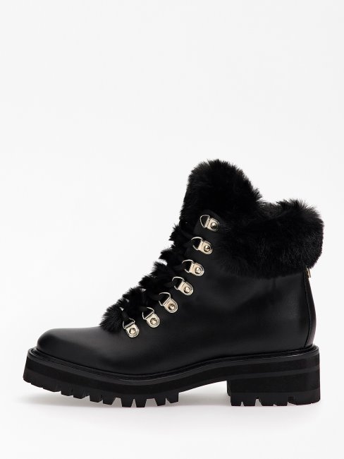 Guess Issa Low Boots Noires En Fausse Fourrure