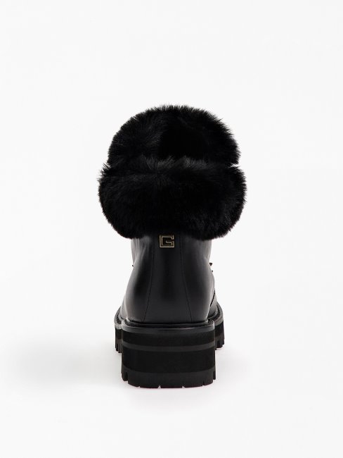 Guess Issa Low Boots Noires En Fausse Fourrure