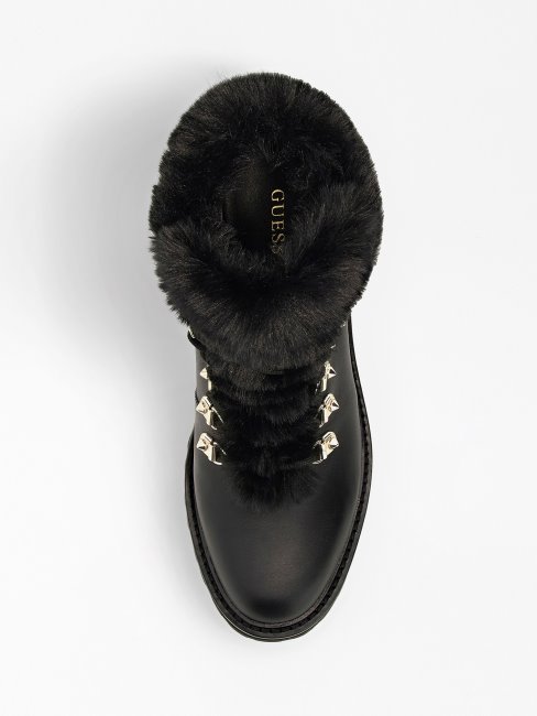 Guess Issa Low Boots Noires En Fausse Fourrure