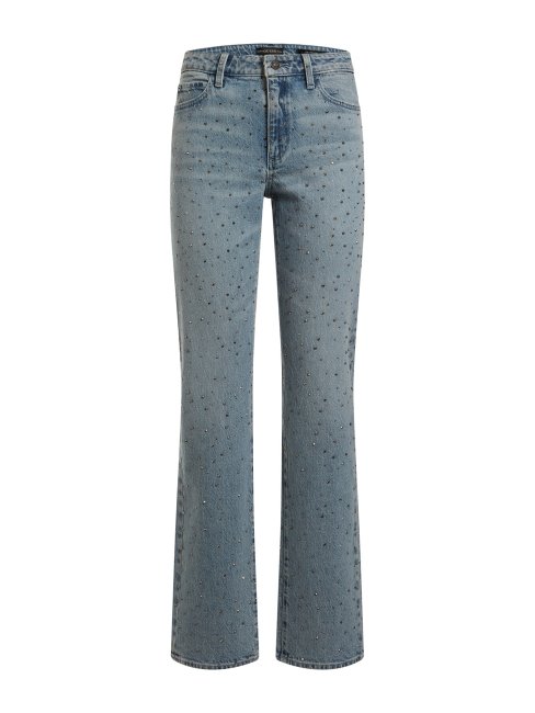 Guess Pantalon Droit En Denim Bleu à Strass