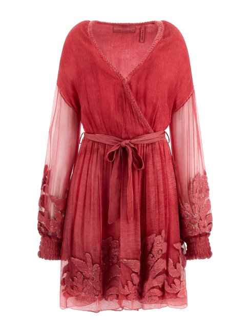 Robe En Soie Brodée Rouge Guess