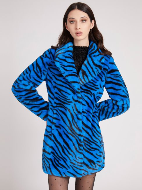 Veste Fausse Fourrure Animalier Bleu Multi Guess