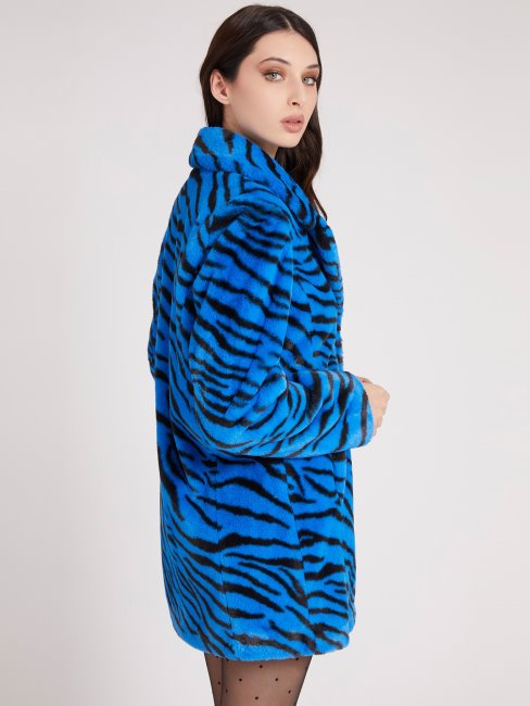 Veste Fausse Fourrure Animalier Bleu Multi Guess