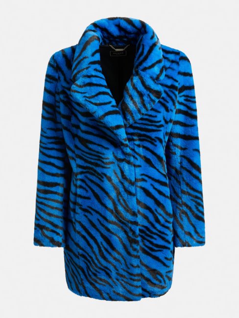 Veste Fausse Fourrure Animalier Bleu Multi Guess