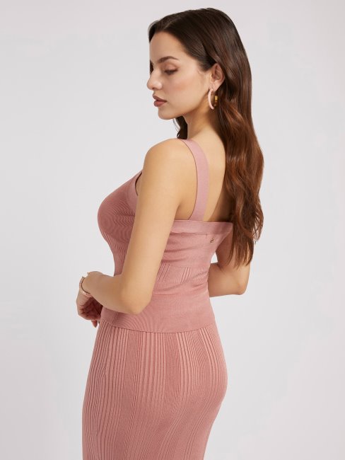 Pull Guess Débardeur Côtelé Rose