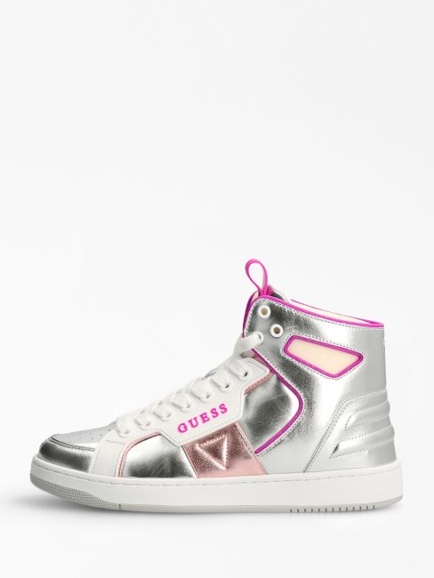 Basket Baskets En Cuir Mixte Guess Argent