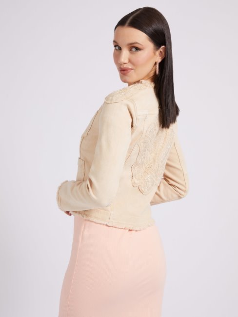 Guess Veste En Jean Patch Brodé Beige
