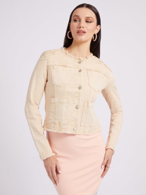Guess Veste En Jean Patch Brodé Beige