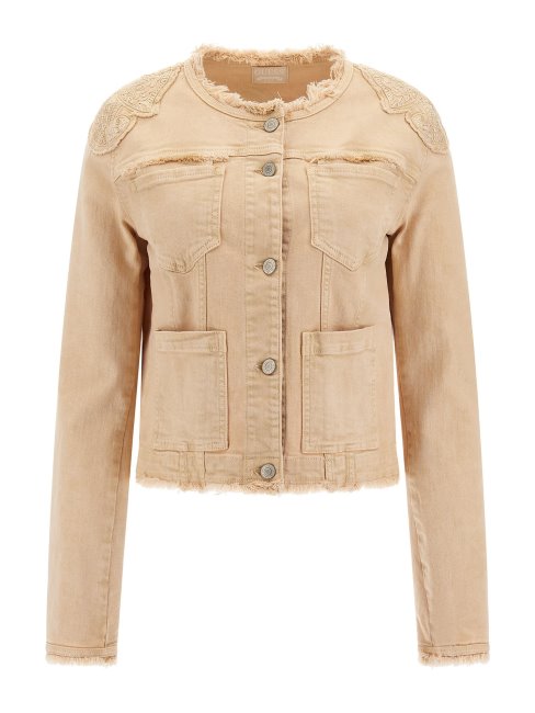 Guess Veste En Jean Patch Brodé Beige