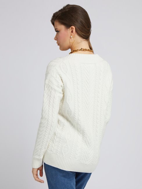 Pull Torsadé En Laine Mélangée Blanc Guess