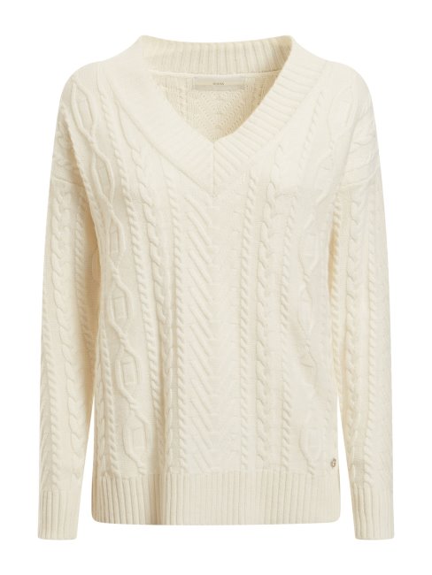 Pull Torsadé En Laine Mélangée Blanc Guess