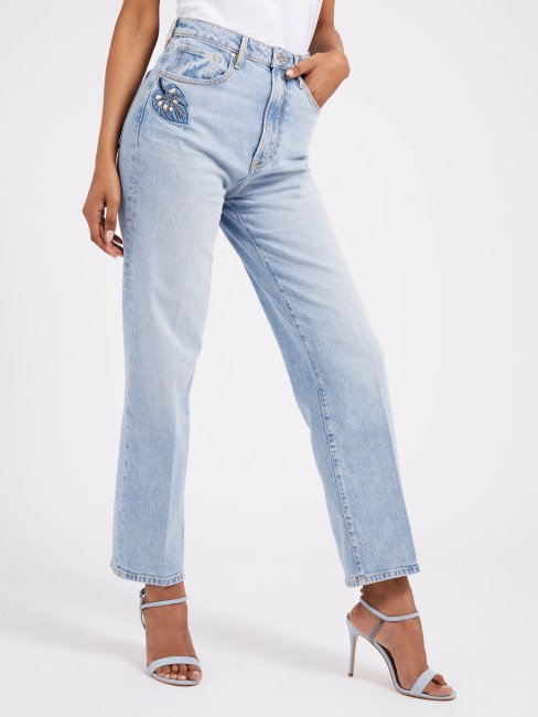 Pantalon En Jean Bleu Clair Coupe Palazzo Guess
