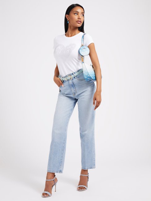 Pantalon En Jean Bleu Clair Coupe Palazzo Guess