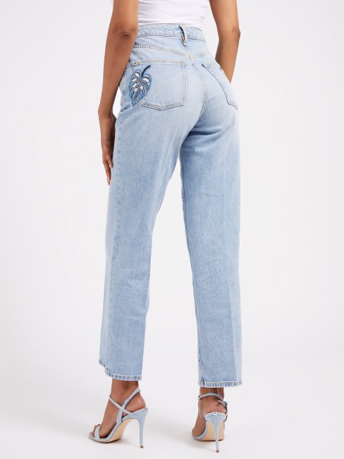 Pantalon En Jean Bleu Clair Coupe Palazzo Guess