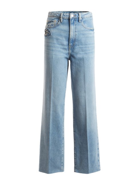 Pantalon En Jean Bleu Clair Coupe Palazzo Guess