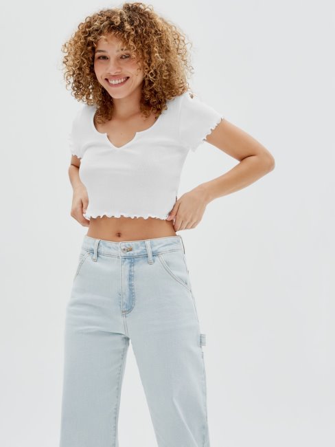 Crop Top Côtelé Blanc Guess