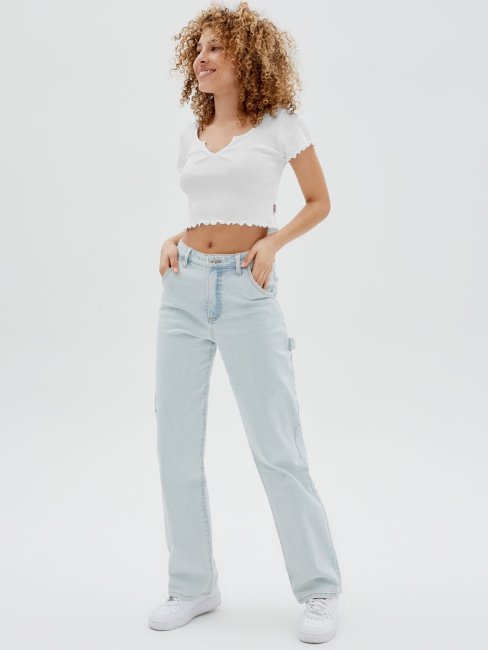 Crop Top Côtelé Blanc Guess
