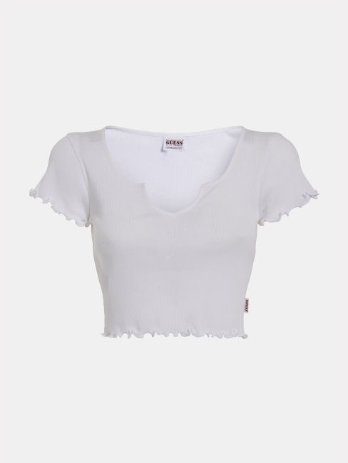 Crop Top Côtelé Blanc Guess