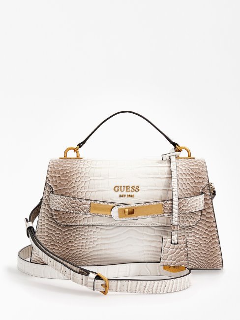 Guess Enisa Sac à Main Imprimé Croco Blanc