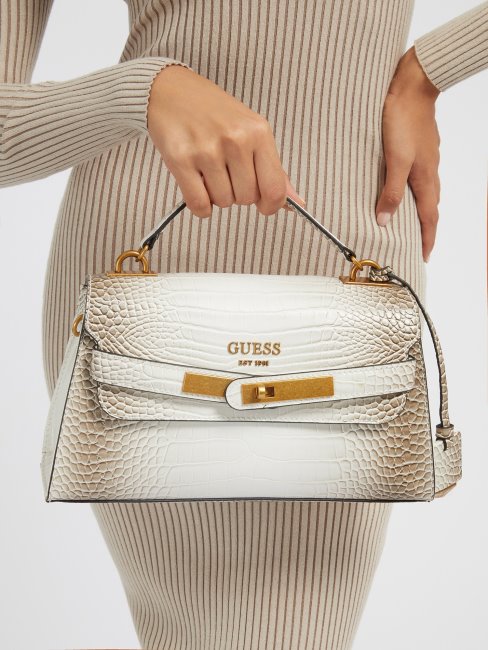 Guess Enisa Sac à Main Imprimé Croco Blanc