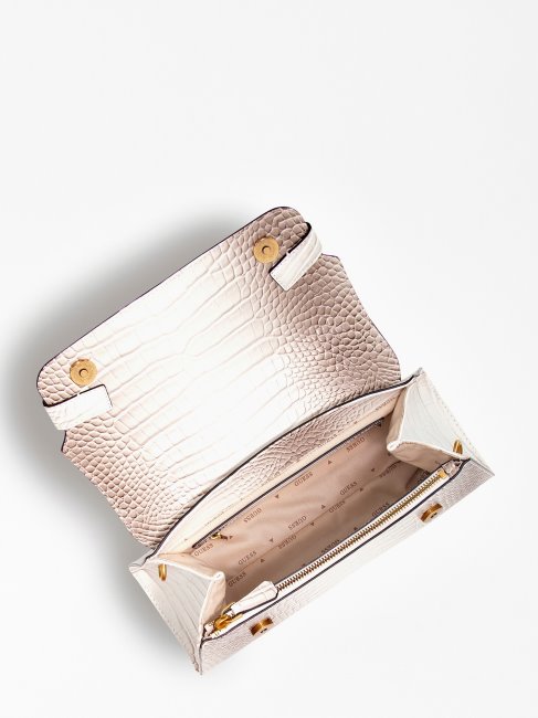 Guess Enisa Sac à Main Imprimé Croco Blanc