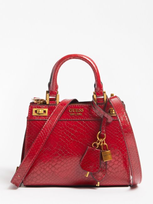 Guess Katey Python Print Mini Sac à Main Rouge