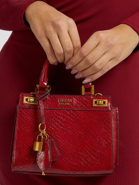Guess Katey Python Print Mini Sac à Main Rouge