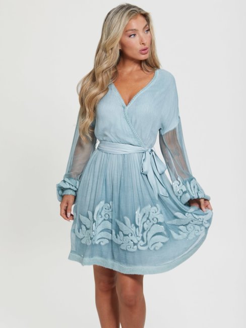 Robe En Soie Brodée Guess Bleu Clair