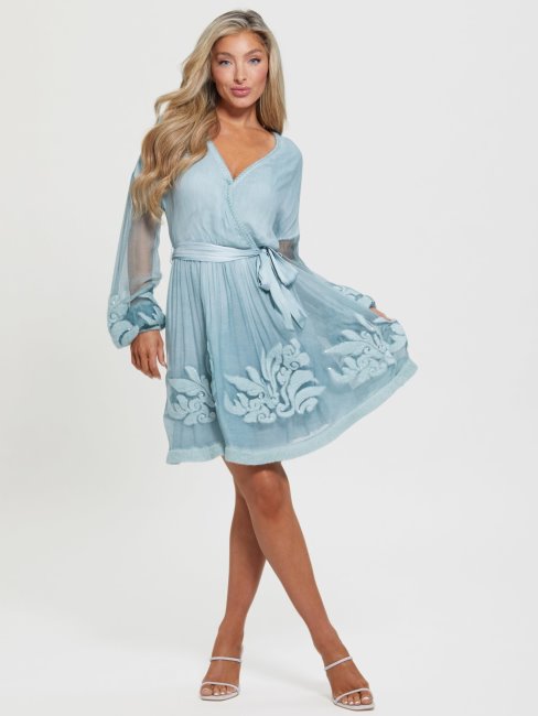 Robe En Soie Brodée Guess Bleu Clair