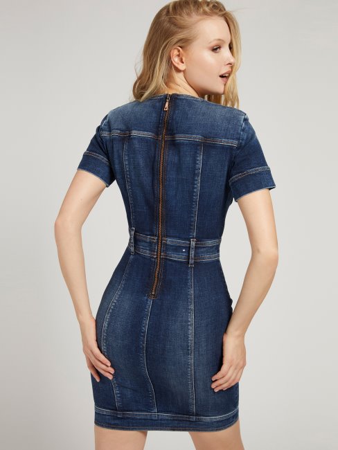 Robe En Jean Moulante Boutons Bleus Guess