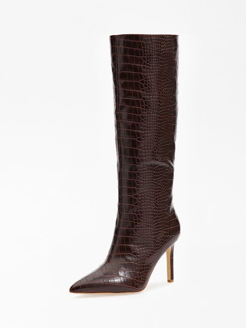 Bottes Hautes Dayton à Imprimé Croco Marron Guess