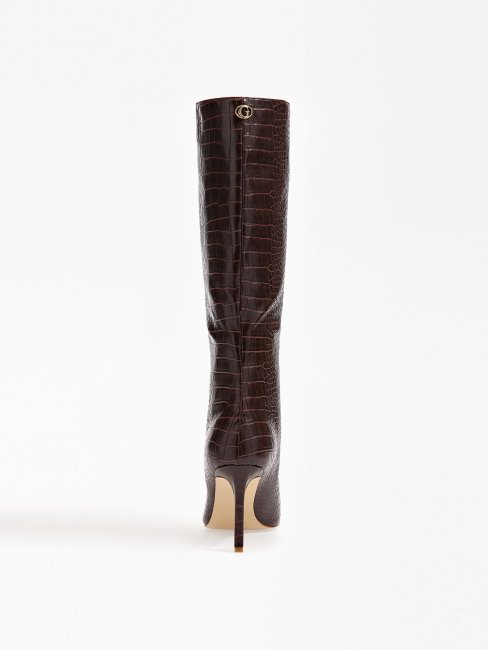 Bottes Hautes Dayton à Imprimé Croco Marron Guess
