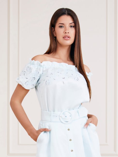 Guess Top Marciano Bleu Clair à épaules Dénudées