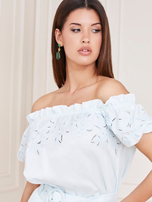 Guess Top Marciano Bleu Clair à épaules Dénudées