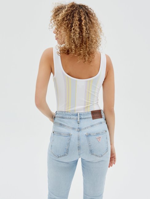Guess Body Blanc à Rayures Et Logos Multiples Sur Le Devant
