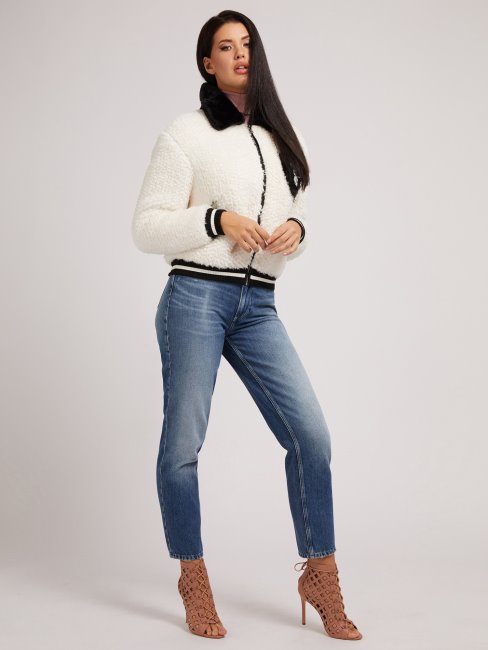 Bomber Jacquard Fausse Fourrure Blanc Guess