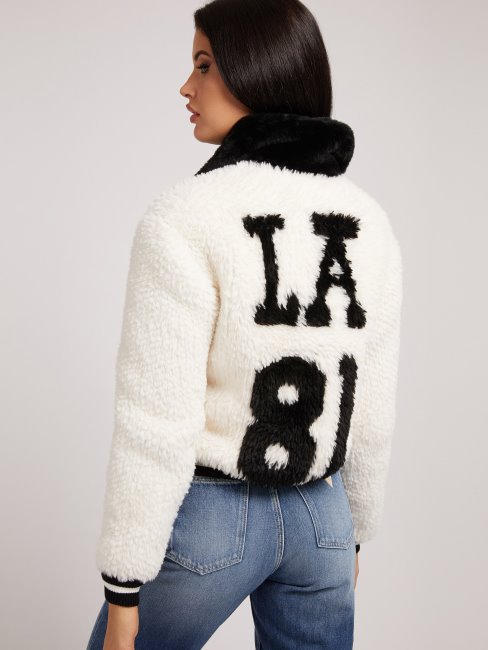 Bomber Jacquard Fausse Fourrure Blanc Guess