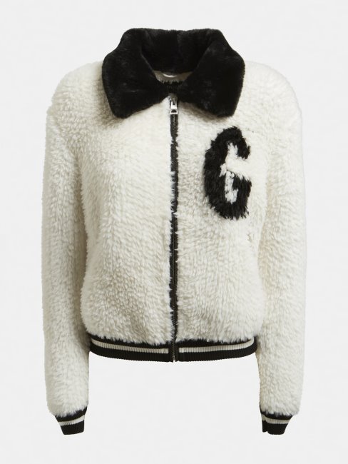Bomber Jacquard Fausse Fourrure Blanc Guess