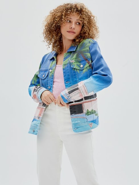 Veste En Jean Imprimé All Over Motif Multicolore Guess
