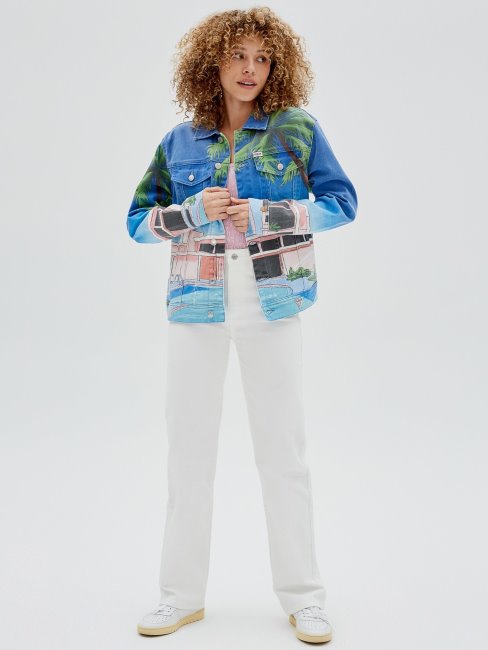 Veste En Jean Imprimé All Over Motif Multicolore Guess