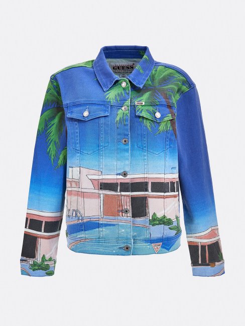 Veste En Jean Imprimé All Over Motif Multicolore Guess