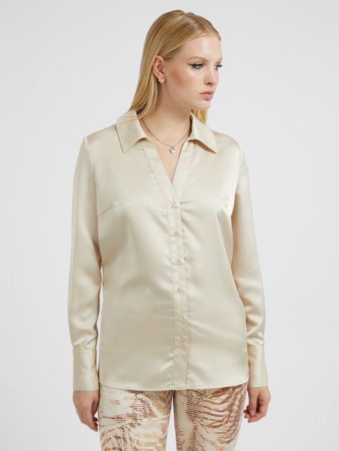 Chemise à Col Ras Du Cou Guess Beige