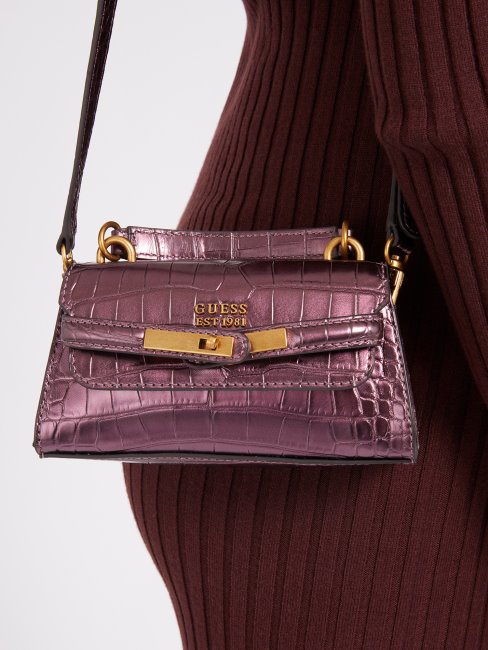 Micro Sac à Main Imprimé Croco Tullia Violet Guess