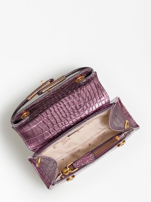 Micro Sac à Main Imprimé Croco Tullia Violet Guess